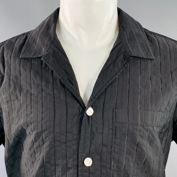 OUR LEGACY Size S Black Pinstripe Polyester Cotton Short Sleeve Shirt - Picture 2 of 9